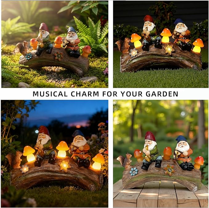 Solar Powered Squirre Gnome Mushroom Light 14" Weatherproof Resin Garden Decor Auto-Sensor Outdoor Lamp Warm White Fairy Light Housewarming/Birthday Bullet Points