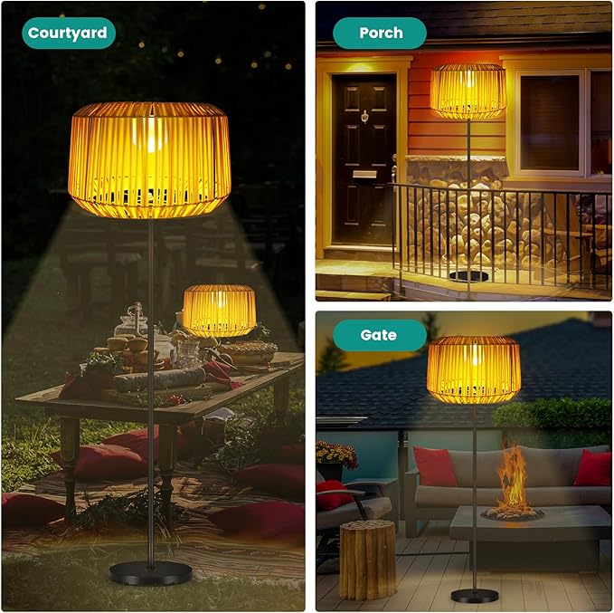 shumi Outdoor Solar Floor Lamp, Bamboo Cordless Floor Lamp, Solar Floor Lamp Outdoor Waterproof for Patio and Porch, Decors for Yard Balcony and Gazebo