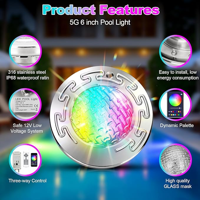 6 Inch Led Pool Spa Lights for Inground Pool, 12V DC Spa Lights with Remote and Transformer Controller, IP68 Waterproof, Color Changing Underwater Pool Light with 50 FT Cord for 6 Inch Wet Niches