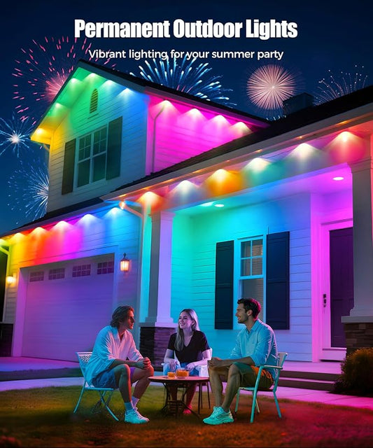 POOFZY Permanent Outdoor Lights for House,49ft RGB+IC Smart Outdoor Decor, 50 Scene Modes,App/Remote Control,IP67 Waterproof,for Christmas,Easter,Daily & Holiday Party Decor,House Roof Lighting