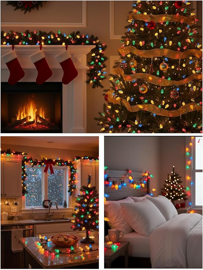25 Pack C7 LED Christmas Light Bulbs, Dimmable Multicolor Diamond-Cut Transparent Replacement Light Bulbs, UL Listed Holiday Lights with E12 Candelabra Base for Indoor Outdoor Decorations