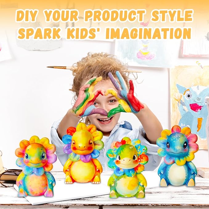 Loungelore Paint Your Own Dinosaur Lamp Kit, DIY 3D Dino Night Light, Art Supplies Arts and Crafts, Unique Birthday Gifts, Creativity Painting Kit