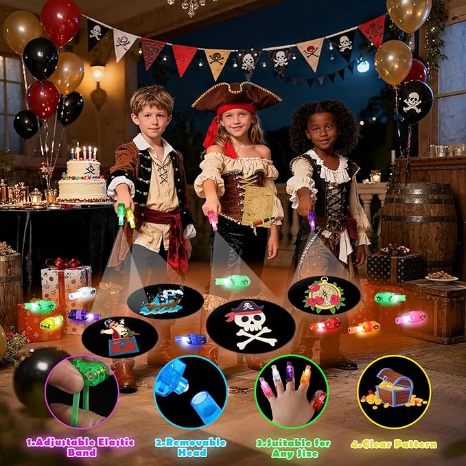 36 Pack Pirate Party Favors LED Finger Lights, Light up Pirate Toys for Kids, Goodie Bag Stuffers Treasure Chest Classroom Rewards, Birthday Party Games Gifts