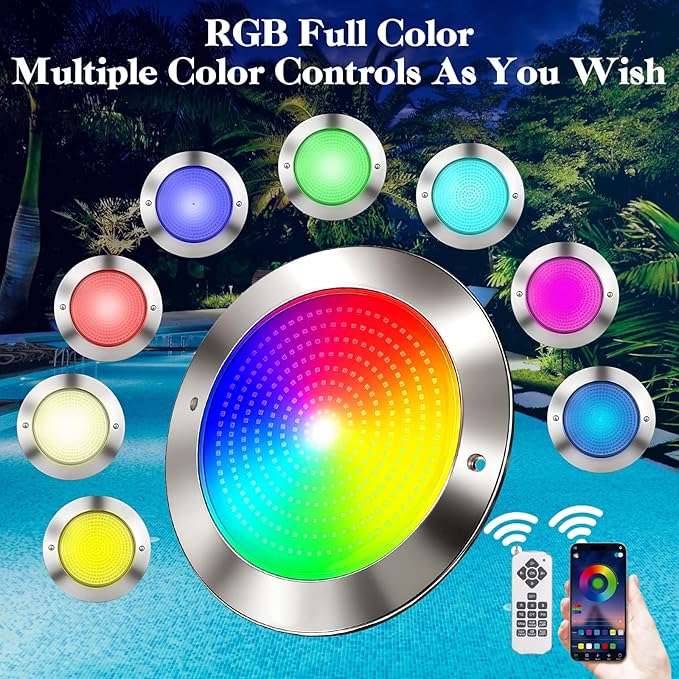 LED Pool Lights for Inground Pool with 3 Control Way (App/Remote/Manual Controller), 54W 10 Inch Color Changing Underwater Swimming Pool Light for 10" Large Wet Niches - 120FT