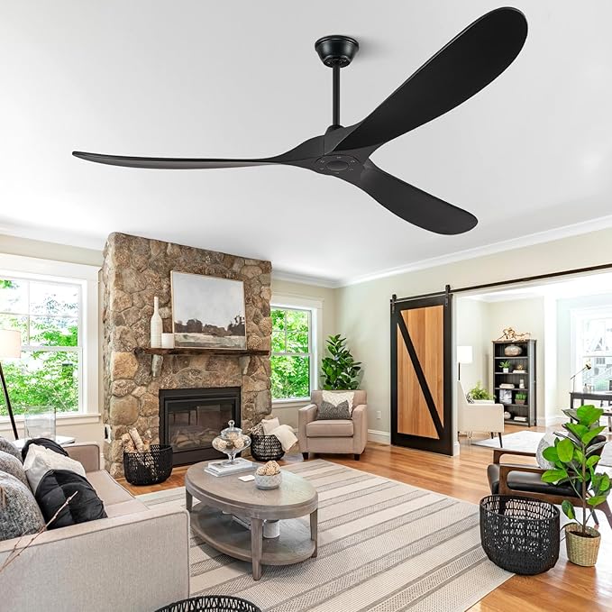 Eliora 52 Inch Ceiling Fan without Lights, Wood Ceiling Fans no Light with Remote Wall Switch and DC Motor, Indoor Outdoor Fan for Patio, Porch, Bedroom Propeller 3 Blades Ceiling Fans Matte Black