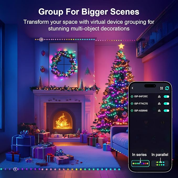 Smart Fairy Lights 16.4Ft 50LEDs, Color Changing String Lights with Remote & App Control, RGB-IC Multicolor DIY Twinkle Lights for Bedroom, Christmas, Party, Indoor Holiday Decor