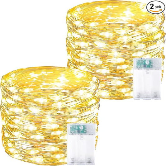2 Pack 60 LED Christmas Fairy Lights Battery Operated with Timer, 20FT Waterproof Twinkle Lights Indoor Outdoor, String Lights for Bedroom, Wedding, DIY, Centerpiece, Christmas Decorations(Warm White)