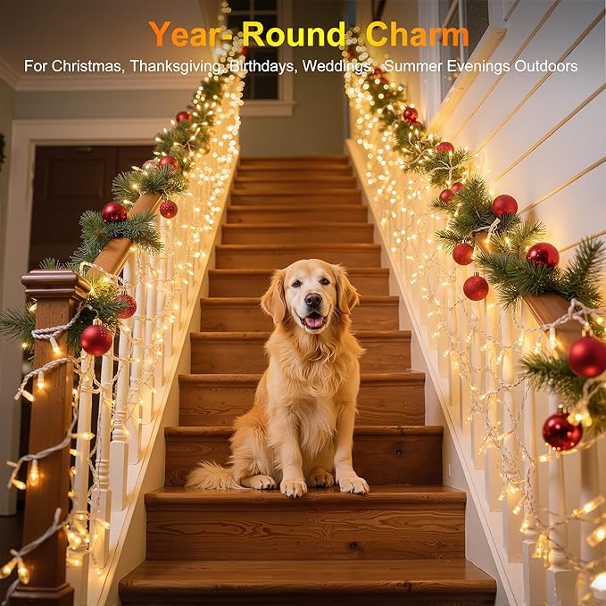 470FT 1500 LED Christmas Lights, 12 Modes Warm White Outdoor String Lights with Timer & Dimmable, Waterproof Green Wire Christmas Lights for Outside Wedding Tree Xmas Patio Fence Party Decorations