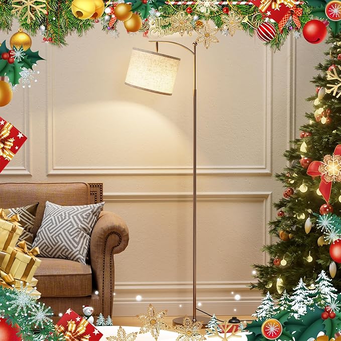 Ambimall 60" Floor Lamps with Remote Control & Bulb, Colors Temperature & Brightness Adjustable, Beige Shade & Brown Pole