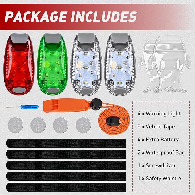 Nilight LED Safety Light 4PCS Red Green White Marine Navigation Bike Tail Lights Three Modes Waterproof Reflective Gear Clip On Flash Strobe Indicator Lamp for Night Boating Fishing Cycling Jogging