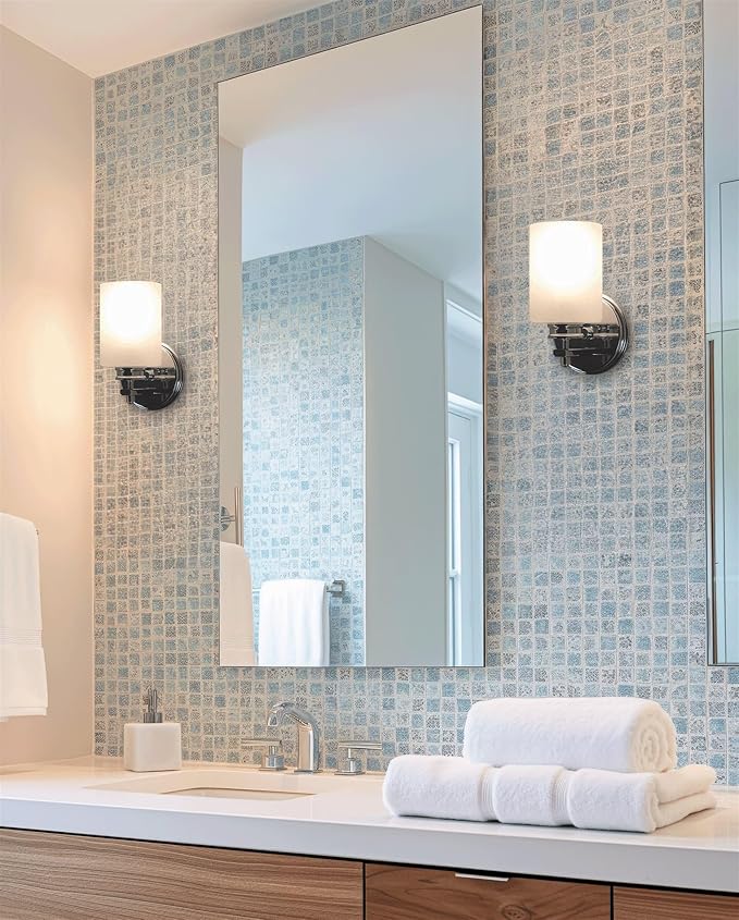 Kira Home Phoebe 8" Modern Wall Sconce/Vanity Light + Frosted Seeded Glass Shade, Chrome Finish