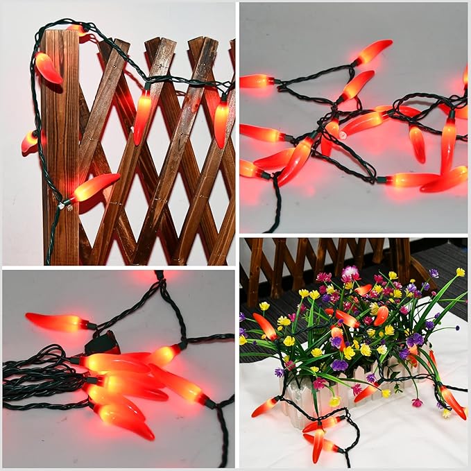 Red Chili Pepper Lights, 13.6Ft Christmas Decorations String Lights with 35 Red Chili Pepper Lights for Mexican Fiesta Indoor Party Kitchen Patio Bedroom Decorations, Green Wire