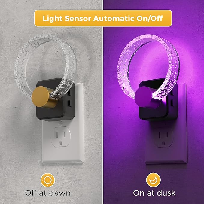 L LOHAS LED Night Lights Plug into Wall, Changing RGB Night Light with Dusk to Dawn Sensor, 180° Rotatable Bubble Nightlight Plug in Wall for Halloween, Christmas, Holiday, Hallway