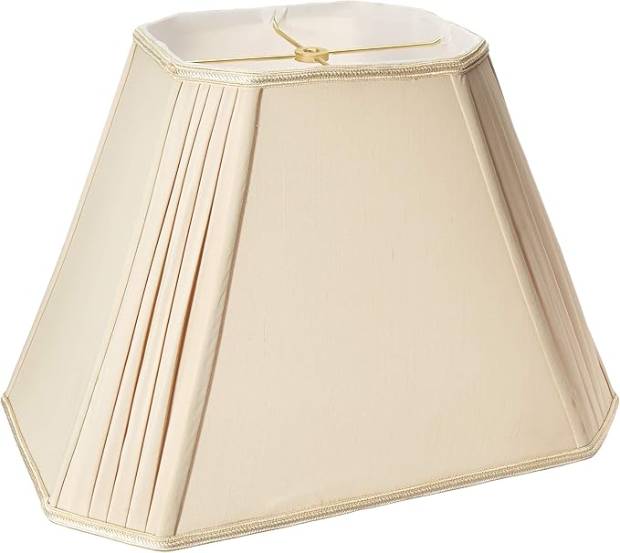 Royal Designs Rectangle Empire w Pleated Cut Corners Designer Lampshade w Staggered Pleats, Beige, (9x7.5) x (18x12) x 13