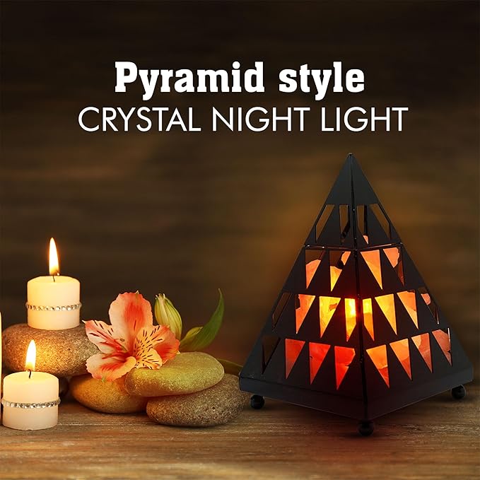 Himalayan Glow Pyramid Style Crystal Salt Lamp with Pink Salt Chunks, ETL Certified, Adjustable Dimmer Switch for Soothing Ambience | Ideal Night Light