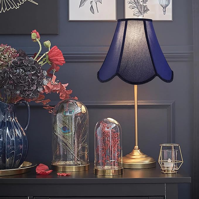 GO&SO Navy Blue Lamp Shade Scalloped Lampshade,Petal Edge Braid Bell Lamps Shades,Lamp Shades for Table Lamps,Fabric Lampshades Medium,6"Top x 13"Bottom x 10.6"Vertical Height (Spider) -Easy Assembly