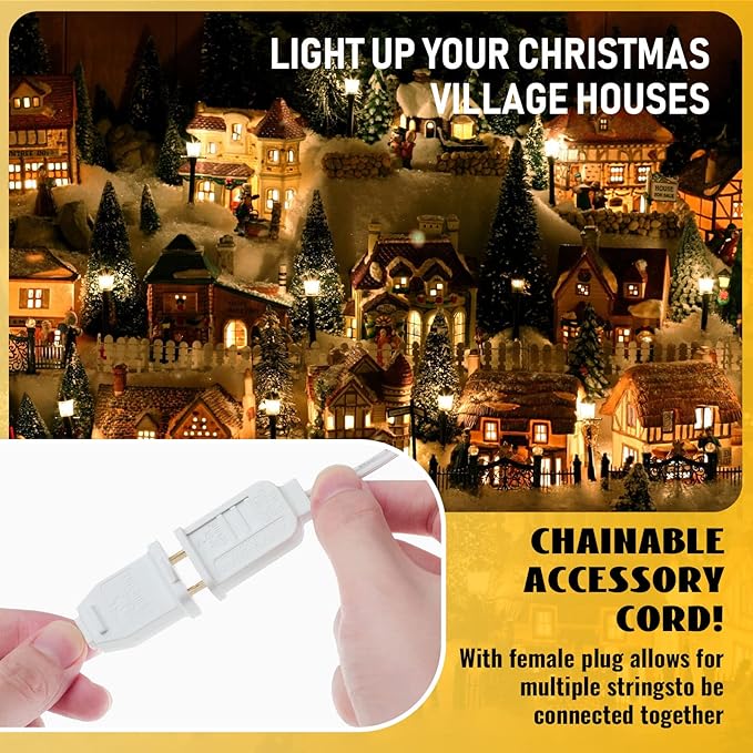 2 Pack Accessory Cord with 6 LED Light Bulb and Female Plug, 13.12ft C7 Lamp Village Cord with Fuse Wire, UL-588 Blow Mold Light for Halloween Pumpkin Christmas Village House Craft Decor