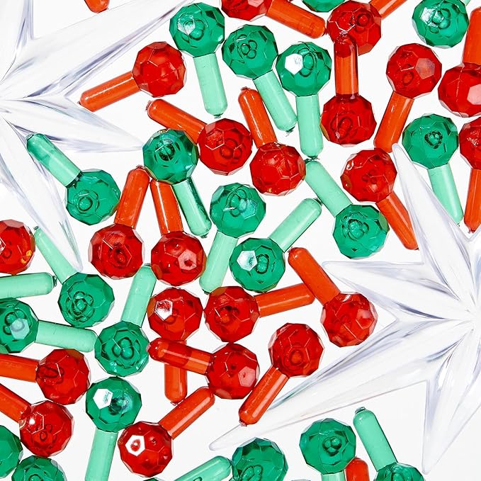Boao 100 Pcs Ceramic Christmas Tree Bulbs with 5 Pcs Star Topper Light Ornaments Round and Heptagram Christmas Replacement Lights Bulbs for Village Xmas Tree Topper Decorations(Red and Green)