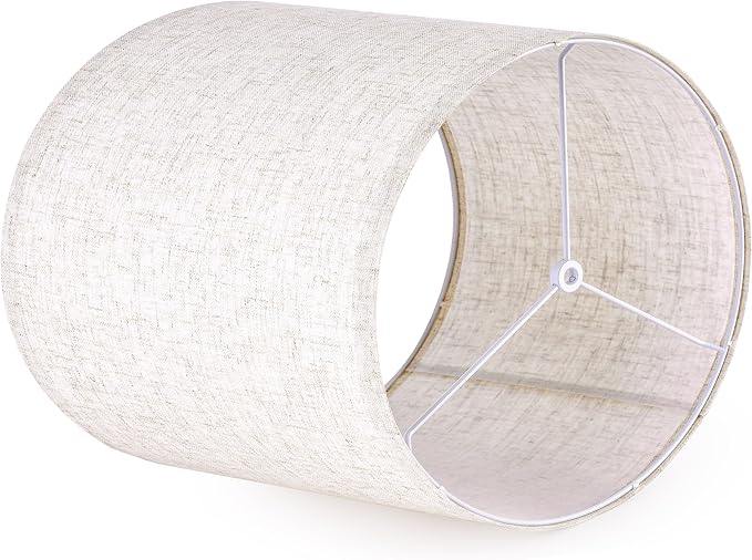 GO&SO 10x10x10 inch Oatmeal Linen Small Drum Lamp Shades Set of 2 -Classic Farmhouse Style for Table,Bedside,Floor Lamps -Spider Fitter -Natural Textured Fabric for Warm, Soft Lighting -Easy Assembly