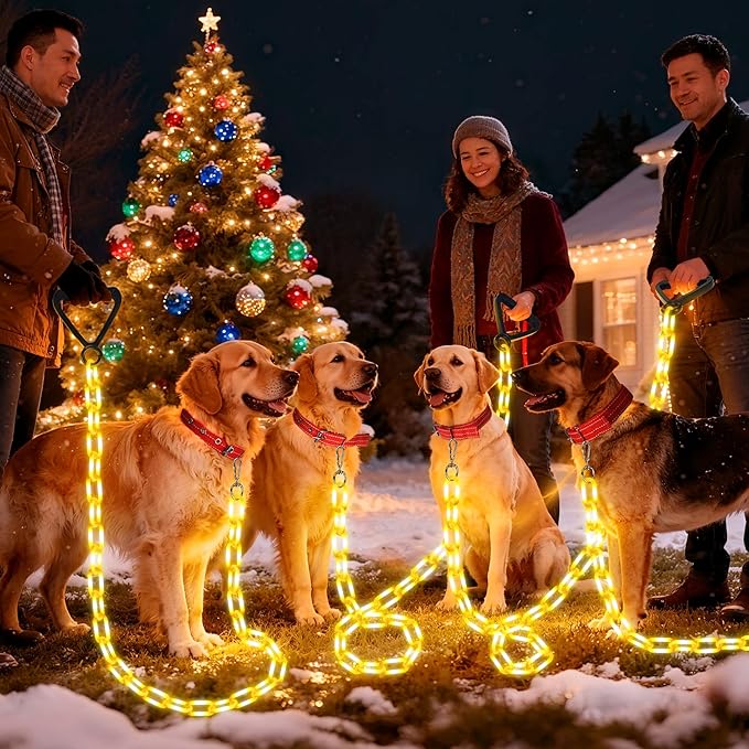 Joomer 6FT Light-Up Dog Leash for Night Walking, 60 LED Battery-Operated Dog Chain Lights with 6 Modes & Timer, Glow Leash with Secure Handle for Small to Large Pets - Warm White