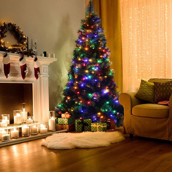 Dazzle Bright Christmas Tree Lights, 448 LED Waterfall Tree Topper Lights with Remote & 8 Lighting Modes, 8.2FT X 16 Lines Christmas Light for Outdoor Yard Party Xmas Trees Decoration (Multi-Colored)