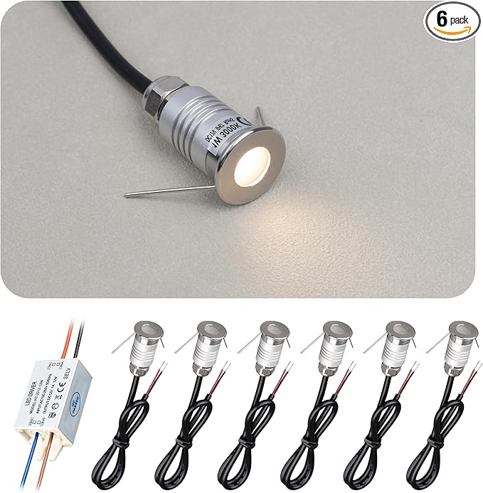 201 Mini Underground Lamp, 1W, DC12V, IP67, Low-Voltage Recessed Type, Stainless Steel 304 Cover, Suitable for Outdoor Grounds, Decks, Squares, Parks, Courtyards (3000K, 6P-B)