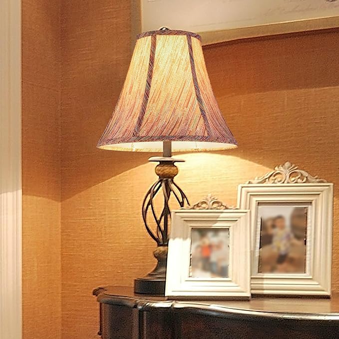 GO&SO Set of 1 Burgundy Vertical Stripe Fabric Bell Lamp Shades 6" Top x 13" Bottom x 10.6" High (Spider) - Handcrafted Medium Lamp Shades for Table & Bedside Lamps Replacement