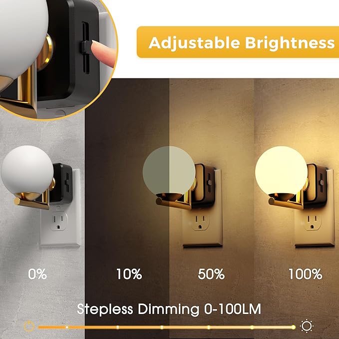 L LOHAS LED Night Lights Plug Into Wall, Dusk to Dawn Sensor, Soft White 3000K Nightlight, 0-100LM Adjustable Brightness, Plug in Night Light for Bathroom, Hallway, Bedroom, Stairway