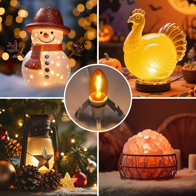 Meonum 2 Pack Accessory Cord with Single C7 LED Light Bulb, 7.6FT Blow Mold LED Light Cord with On/Off Switch for Halloween Pumpkin Christmas Village Paper Lantern Holiday Ceramic Trees