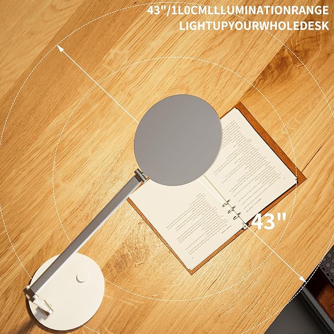 Desk Lamp for Home Office, Metal Swing Arm Desk Light, 3 Mode Stepless Dimming Desktop Lamp, 14W 1200LM Computer Task LED Lamp, Desk Ring Light for Streaming, Podcasting, Video Calls, Conference