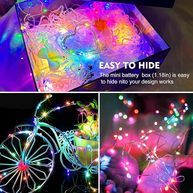 AIKEI 12 Pack Led Fairy Lights Battery Operated String Lights Waterproof Silver Wire 7 Feet 20 Led Firefly Starry Moon Lights for DIY Wedding Party Bedroom Patio Christmas Rainbow Color