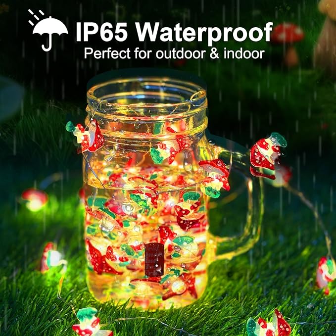 Aogist Mushrooms Decor String Lights, 16 ft 50 LED Battery Operated Fairy Lights Cute Mushroom Lamp for Bedroom Indoor Outdoor Lawns Garden Holiday Party Decorations (1 Pack)