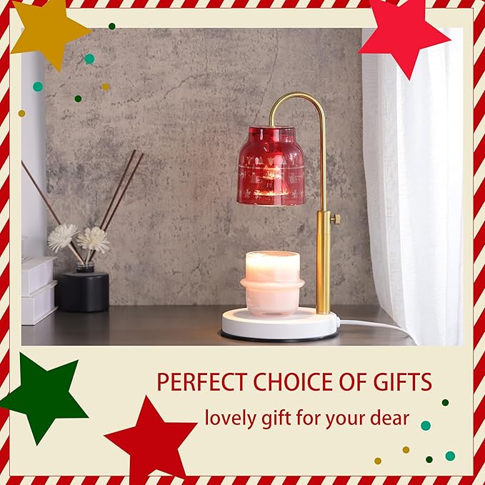 Christmas Candle Warmer Lamp, with 2 Bulbs,Timer & Dimmer,Compatible with Large Yankee Candle Jars,3 Wick Candles,Height Adjustable Electric Top Melter,Red,110-120v,Mother's Day Gifts