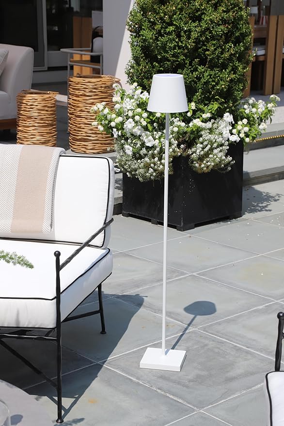 Zafferano, Poldina L Lamp, Rechargeable Cordless Floor Lamp with Touch Controls, Suitable for Indoor and Outdoor, Dimmer, 2200-3000 K, Adjustable Height 20.4-48 Inches, White Color