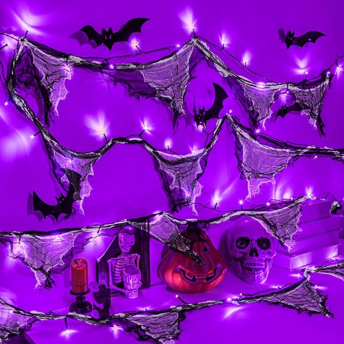 Halloween Lights Battery Operated or USB, Creepy Cloth String Lights with Timer Waterproof 9.8ft 30LED Purple String Lights Halloween Decortions for Fireplace Window Door Mirror