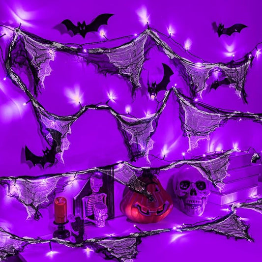 Halloween Lights Battery Operated or USB, Creepy Cloth String Lights with Timer Waterproof 9.8ft 30LED Purple String Lights Halloween Decortions for Fireplace Window Door Mirror