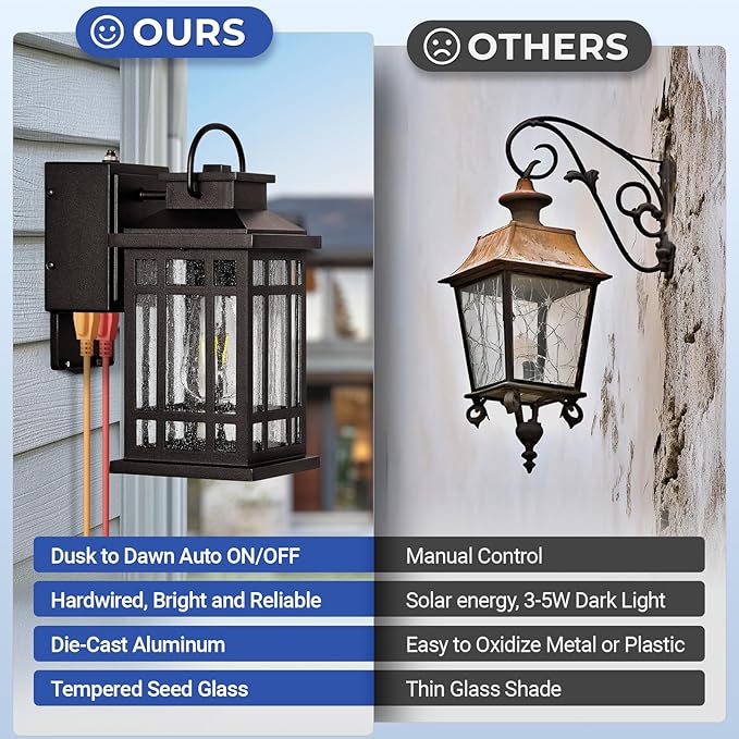 Dusk to Dawn Outdoor Lighting with GFCI Outlet, Modern Oil Rubbed Bronze Exterior Light Fixtures, Anti-Rust Outdoor Lights for House, Garage, Patio, Doorway, 100% Aluminum, Waterproof
