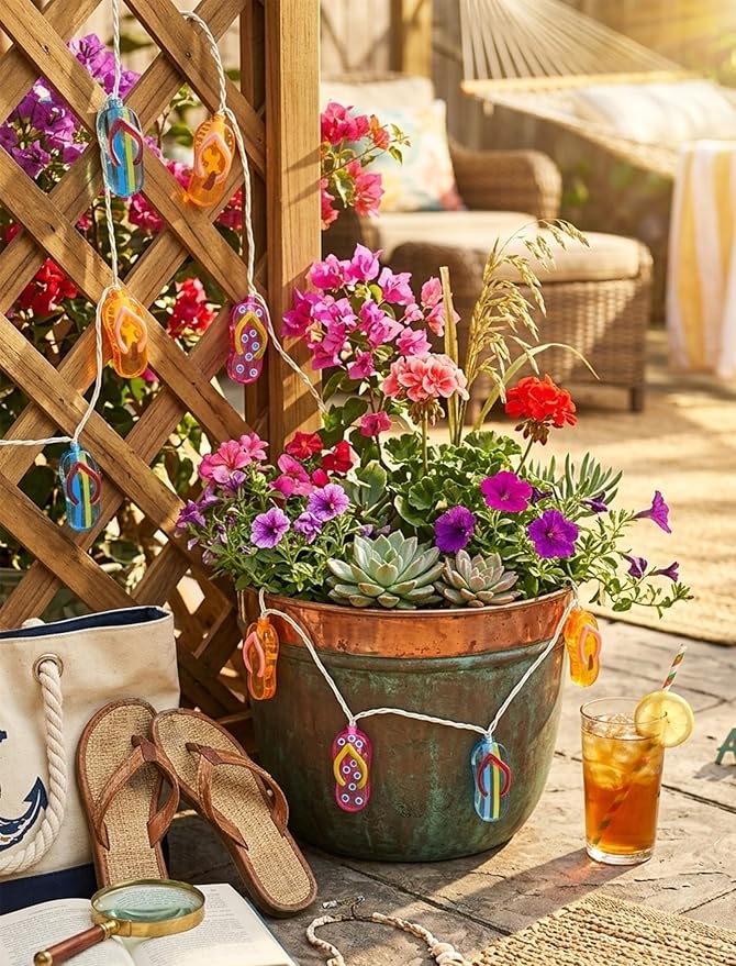 Tropical Beach Flip Flop String Lights, 8.5FT 10 LED Colorful Slipper String Lights Plug in, Hawaiian Summer Beach Themed Decorative Lights for Patio Bedroom Party Luau Pool Birthday Home Window Decor