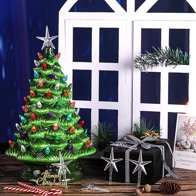 6 Pieces Star Ceramic Christmas Tree Light Plastic Light Decoration for Christmas Tree Ornaments (Clear)