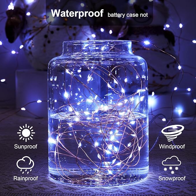 2 Pack 16.4ft Battery Operated String Lights with Timer, Cool White with Synchronized Twinkle Mode, Fairy Lights Battery Powered, 50 LEDs, Idea for Christmas Bedroom Party Wedding