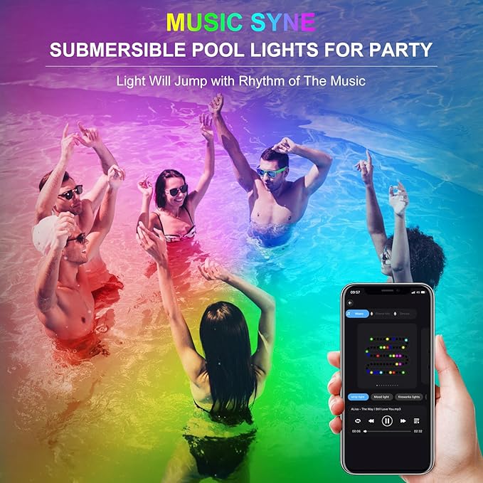 RGB Underwater Pond Lights,Super Bright 18 LED Submersible Fountain Lights, Bluetooth APP Control IP68 Waterproof Color Changing Spotlights for Fish Aquarium Tank Yard Garden Pool(Set of 12)