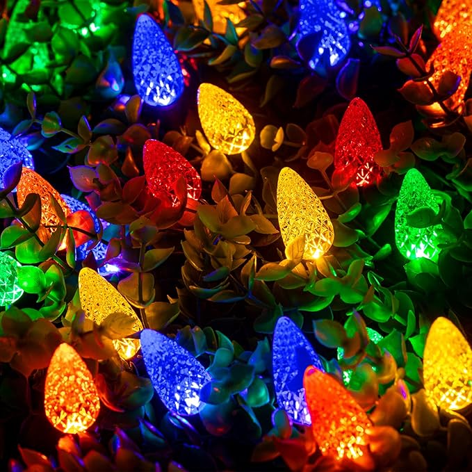 Brightown C6 LED Christmas String Lights - 2 Pack 20ft 60LED Battery Operated Strawberry String Lights with Timer and 8 Light Modes for Christmas Trees, Wreaths, Indoor Outdoor Xmas Decor, Multicolor