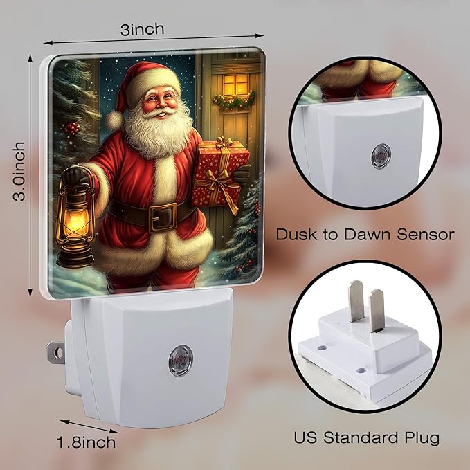 Christmas Santa Claus with Gifts Night Light for Kids, Dusk-to-Dawn Auto Sensor Plug in Night Light, 0.5W Energy Saving Non-Toxic Design for Bedroom/Bathroom, Ideal Gifts for Women, Men & Kids