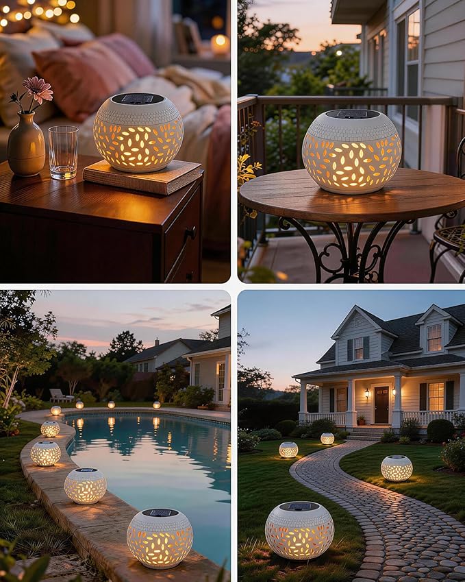 Solar Table Lights Outdoor Waterproof - Dancing Flickering Flame Lamp White Metal Tabletop Light Solar Powered Decorative Lighting Lantern for Desk Bedroom Patio Garden Pathway Yard (1 Pack)