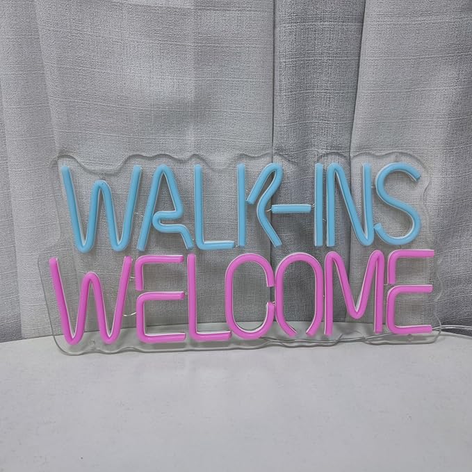 Walk Ins Welcome Neon Signs For Wall Decor, 15.7 * 7.7 Inches Studio Room Led Lights Sign, Pink Business Decor, Aesthetic Operated Light, Store Room Accessories For Door Decorations, SIGNVIA