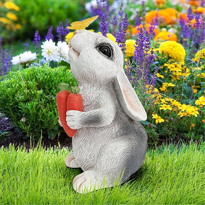 Easter Decoration Bummy Lamp for Table Top Decor Solar Light Animal Statue for Garden Art Home Decor Cute Rabbit Carrot Ornament Party Gift