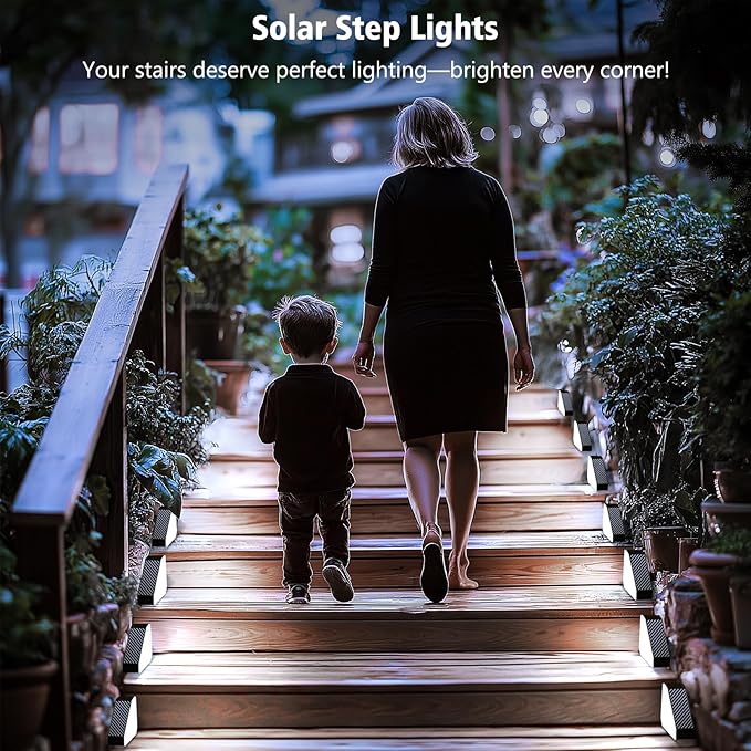 echosari 12 Pack Solar Step Lights for Outside, Ultra Bright Outdoor Stair Lights Auto ON/Off, 2835 SMD LEDs Outdoor Step Lights IP68 Fully Waterproof for Yard Garden Walkways Pathway (Cool White)