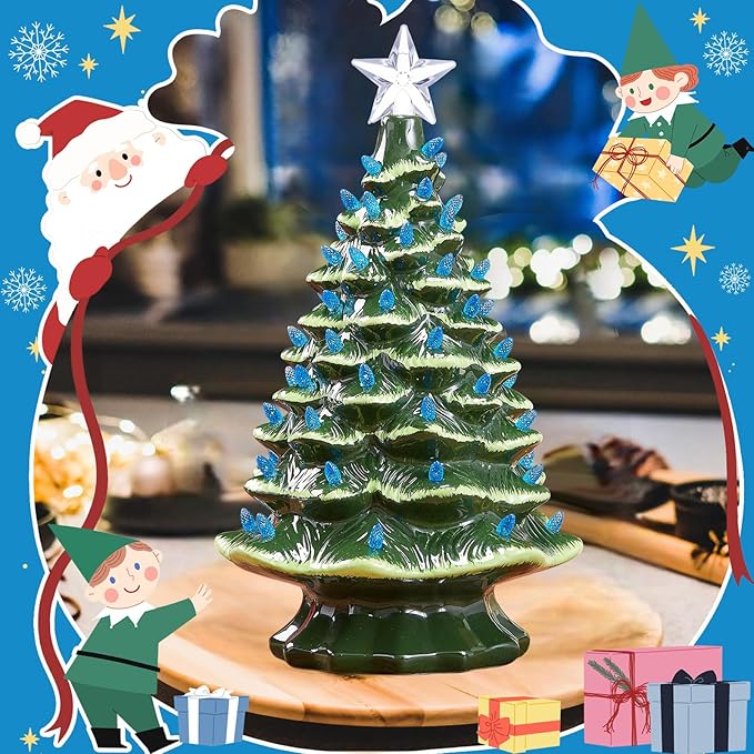 Boao 100 Pieces Ceramic Christmas Tree Bulbs and 5 Stars Replacement Plastic Bulbs for Ceramic Christmas Tree Decorations (4 mm Diameter,Blue)