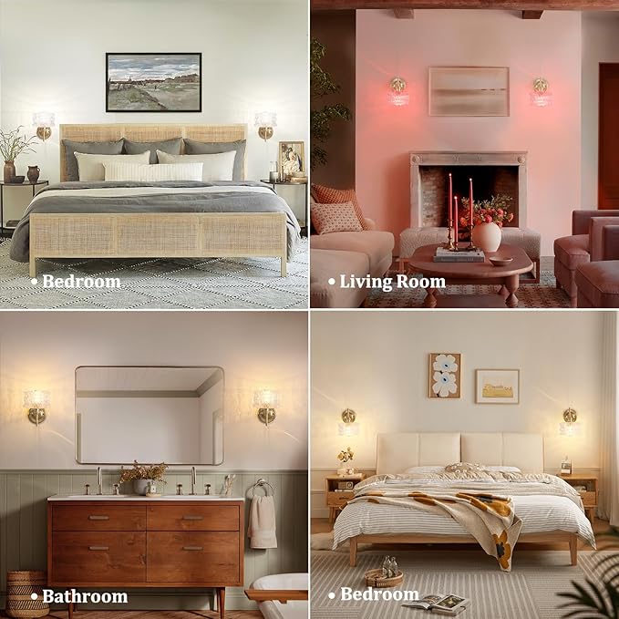 Battery Operated Wall Sconce, Vintage Rechargeable Wall Lights with Clear Ripple Glass Shade, Wireless Indoor Wall Lamp with Remote for Bedroom Living Room Bathroom Hallway