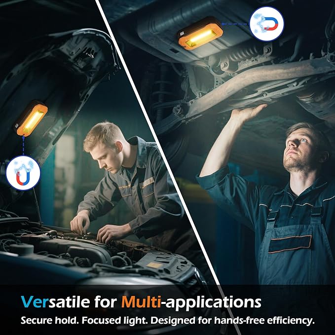 LED Work Light, Rechargeable Work Light with Magnet Base & Hanging Hook, 7000mAh Battery, Cordless Portable Work Lights, Small Bright for Car Repairing & Mechanics, Emergency, Outdoor